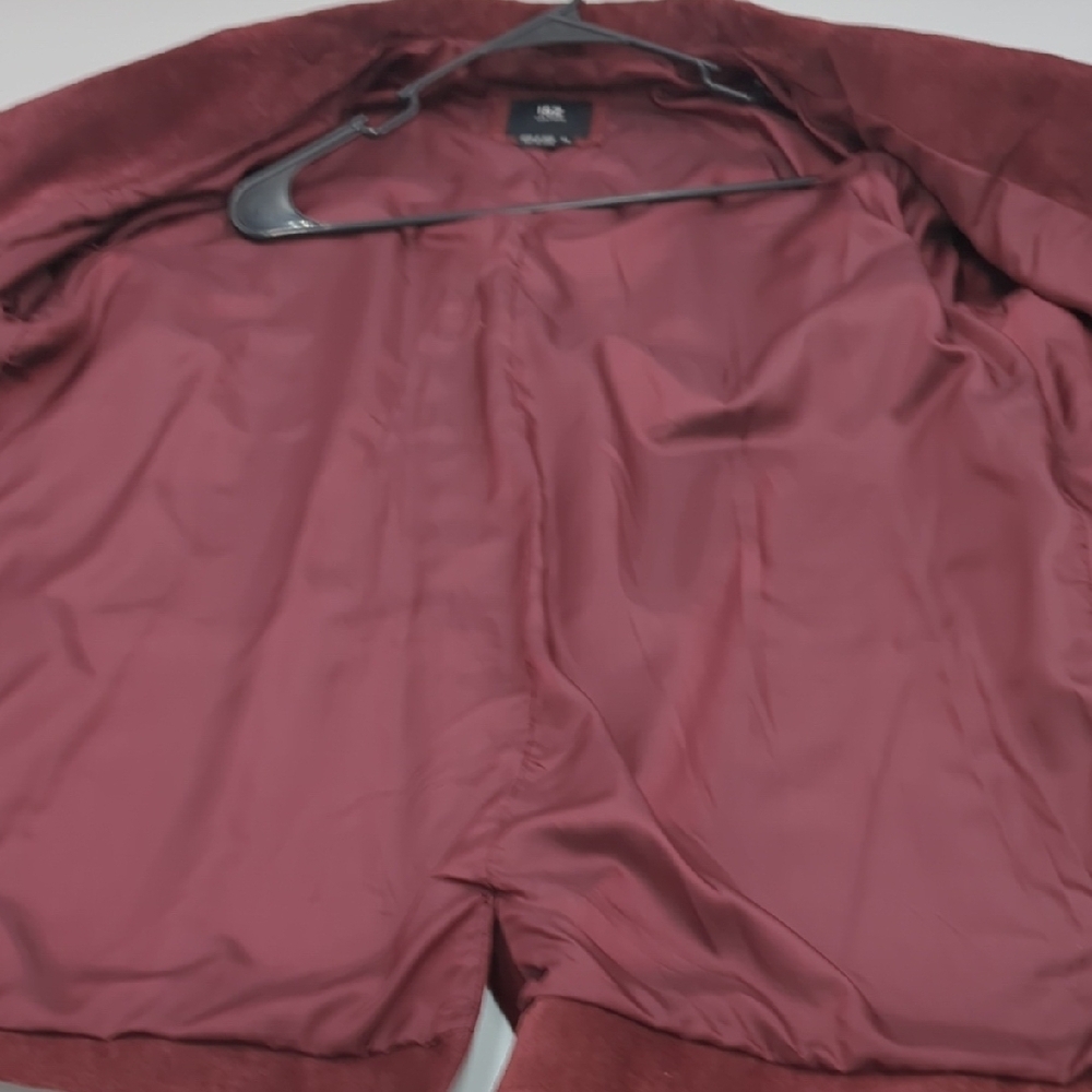 VTG ISZ Leather Suede Jacket Longline Button front Blazer Coat Soft XL Burgundy - Picture 9 of 13